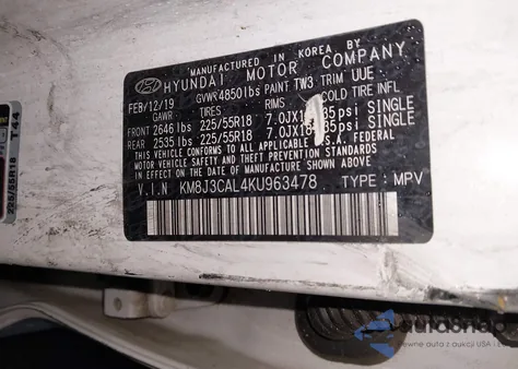 2019 Hyundai Tucson Limited from USA, damaged, VIN KM8J3CAL4KU963478